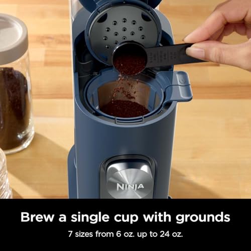 Ninja Pods & Grounds Single-Serve Coffee Maker, K-Cup Pod Compatible, Brews Grounds, Compact Design, 56-oz. Reservoir, 6-oz. Cup to 24-oz. Travel Mug Brew Sizes, Iced Coffee Maker, Stone, PB041ST