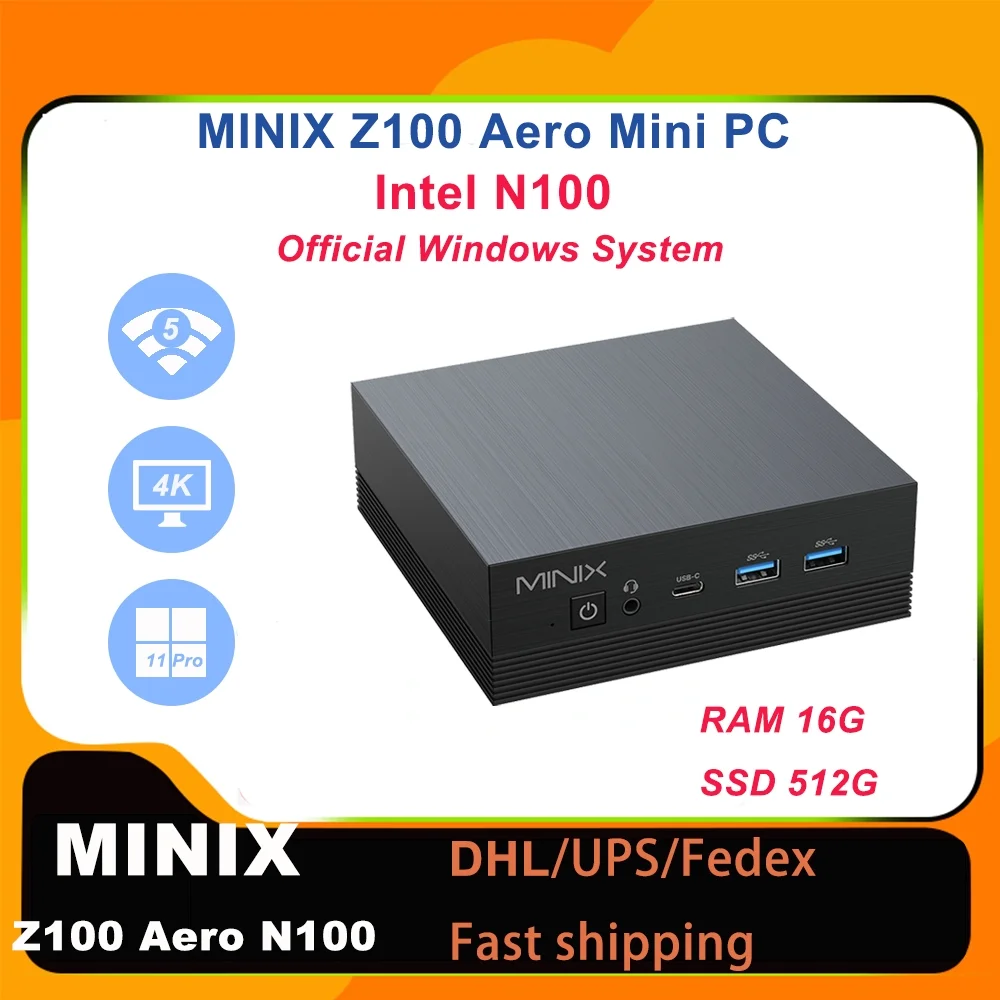 MINIX NEO Z100-Aero Intel N100 mini PC Windows 11 Pro RAM 16GB SSD 512GB Triple 4K 60Hz Display HDMI 2.0