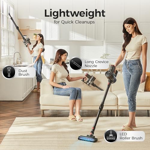 Cordless Vacuum Cleaner with Bendable Wand, Lightweight Stick Vacuum Cleaners for Home, Hard Floor & Carpet, Pet Hair,Under Furniture, 6-in-1 Handheld Vacuum, Self-Standing, Wall Mount Storage