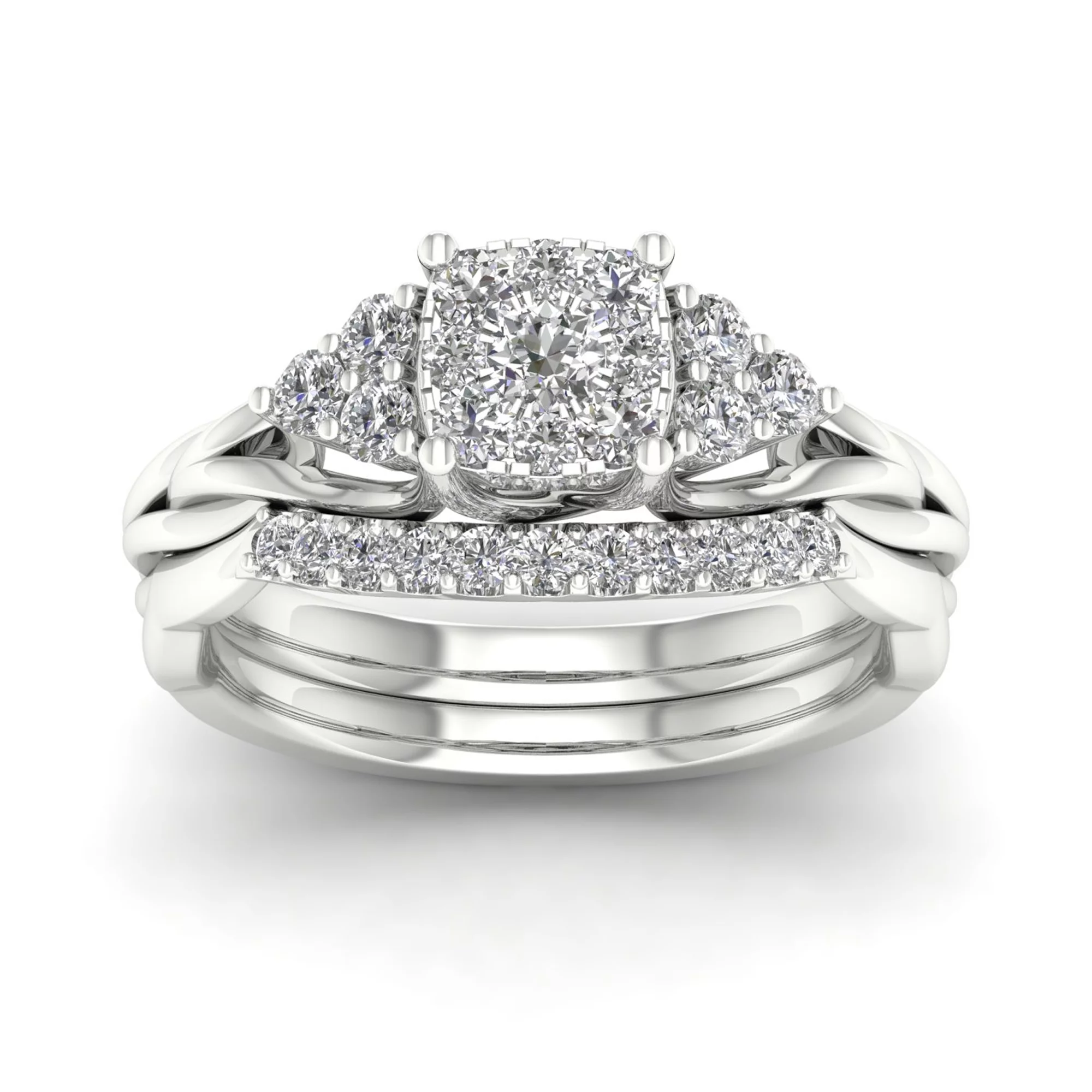 Imperial 5/8Ct TDW Diamond 10K White Gold Cluster Bridal Ring Set