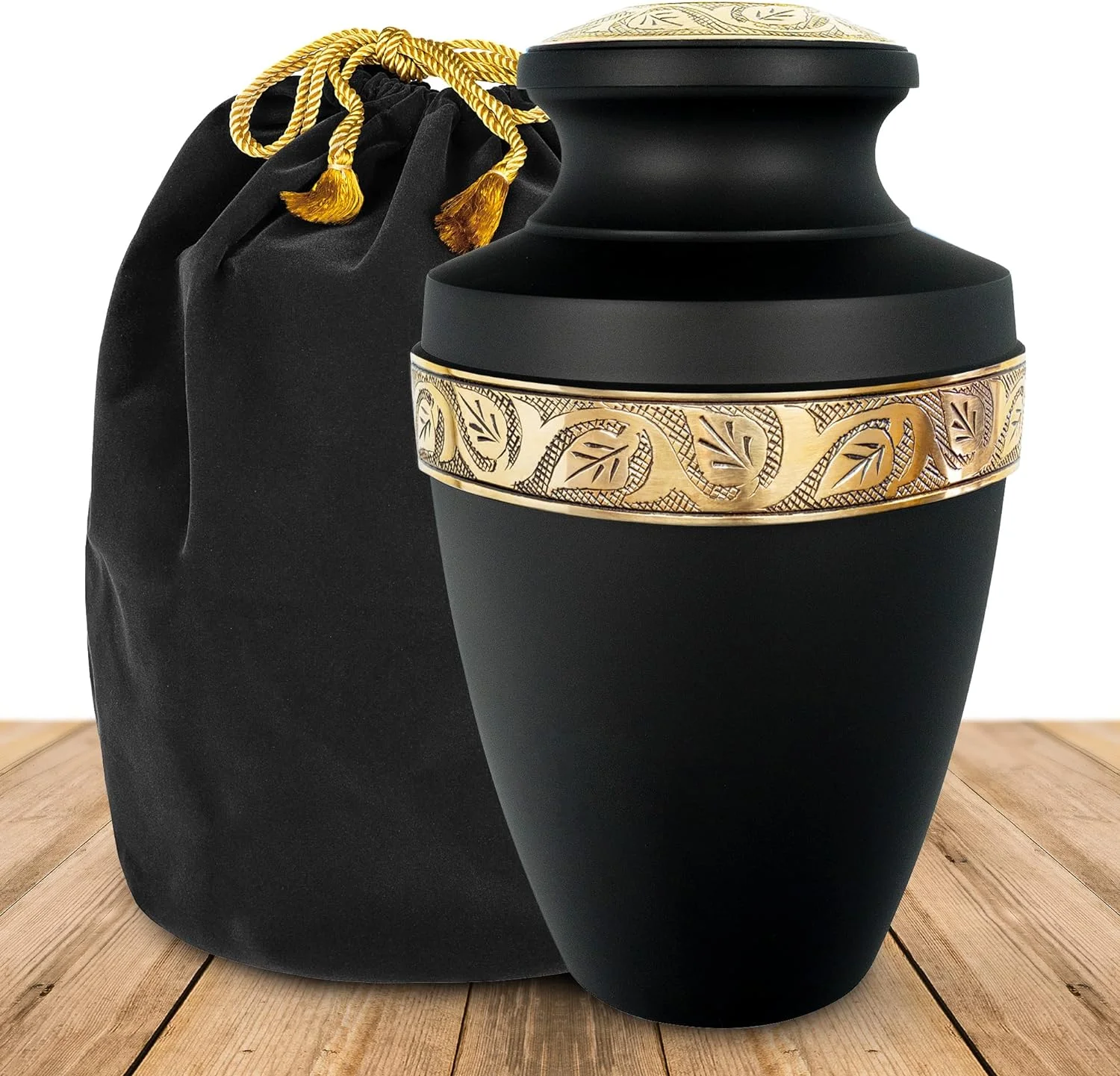 Trupoint Memorials Serenity Black Large Adult Urn For Cremation Ashes in Home, For up to 200 lb Person with Velvet Bag