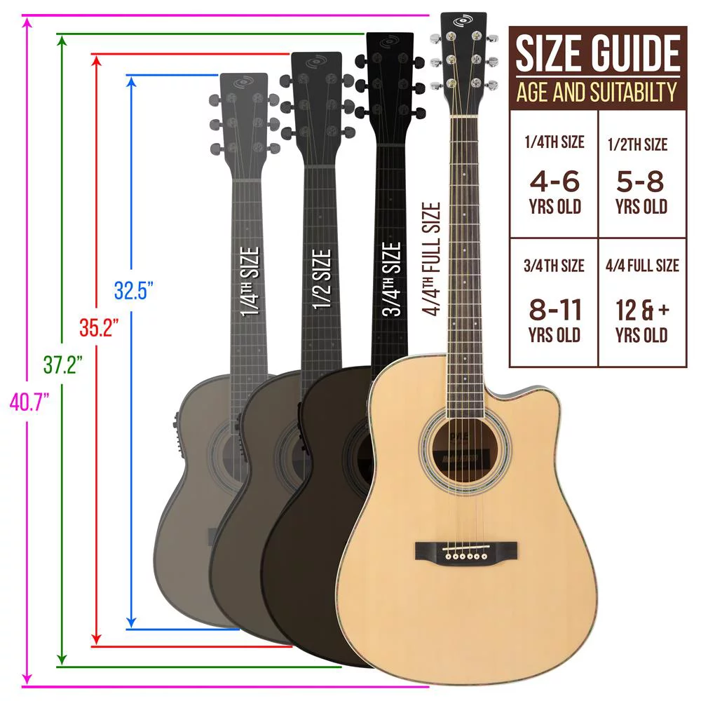 Pyle Acoustic Electric Cutaway Guitar 4/4 Scale 41” Steel String Spruce Wood Onboard Tuner, Picks, Shoulder Strap for Beginners and Students