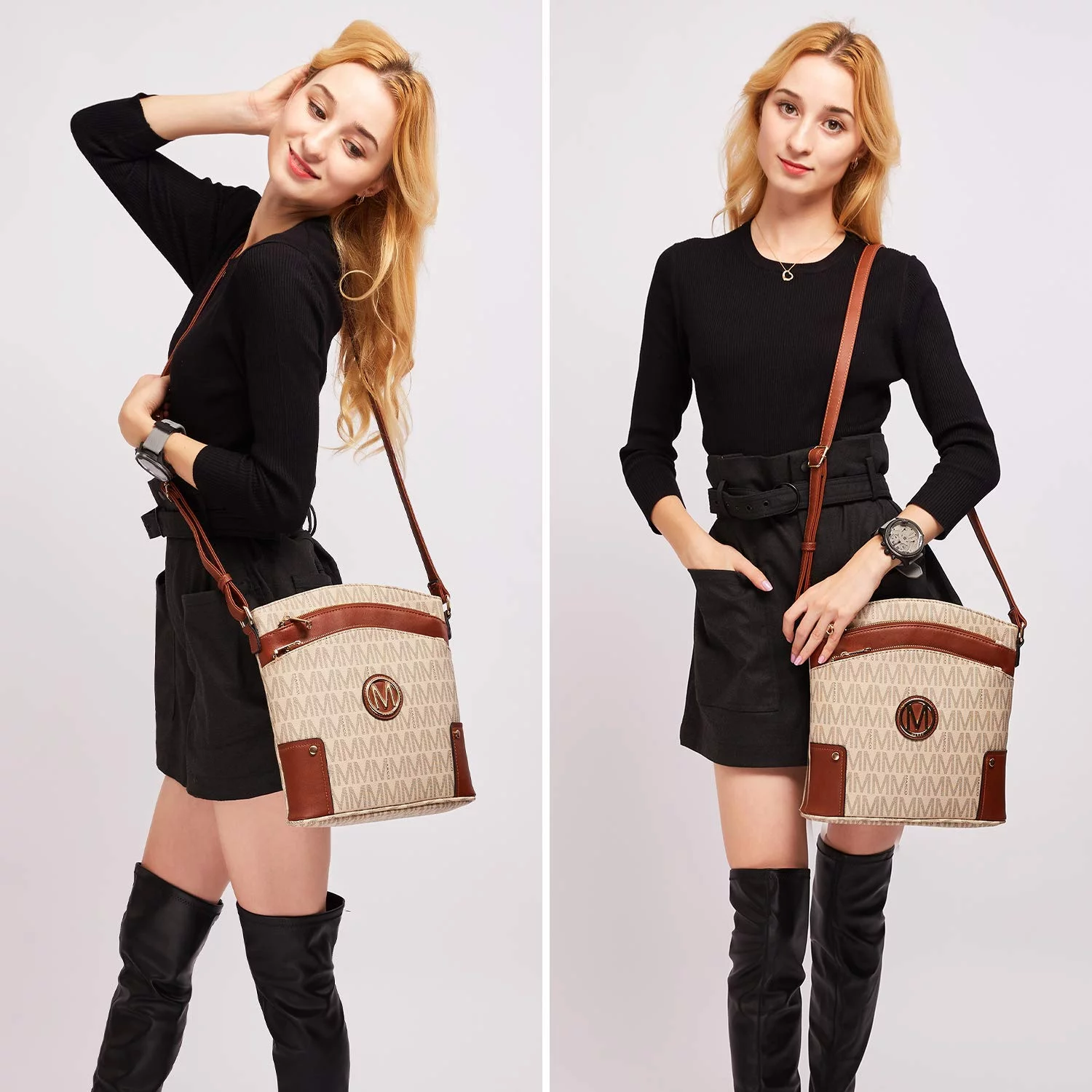 MKP Large Crossbody Bags for Women Monogram Triple Zip Pocket Cross Body Purses and Handbags