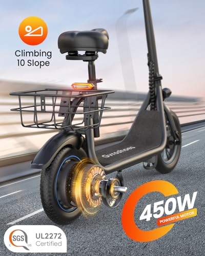 Electric Scooter with Seat for Adults, 550W Powerful Motor, 20-Mile Range, Speed up to 18.6MPH, Ample Storage for Pets & Cargo, Electrically-Powered Motor Scooters
