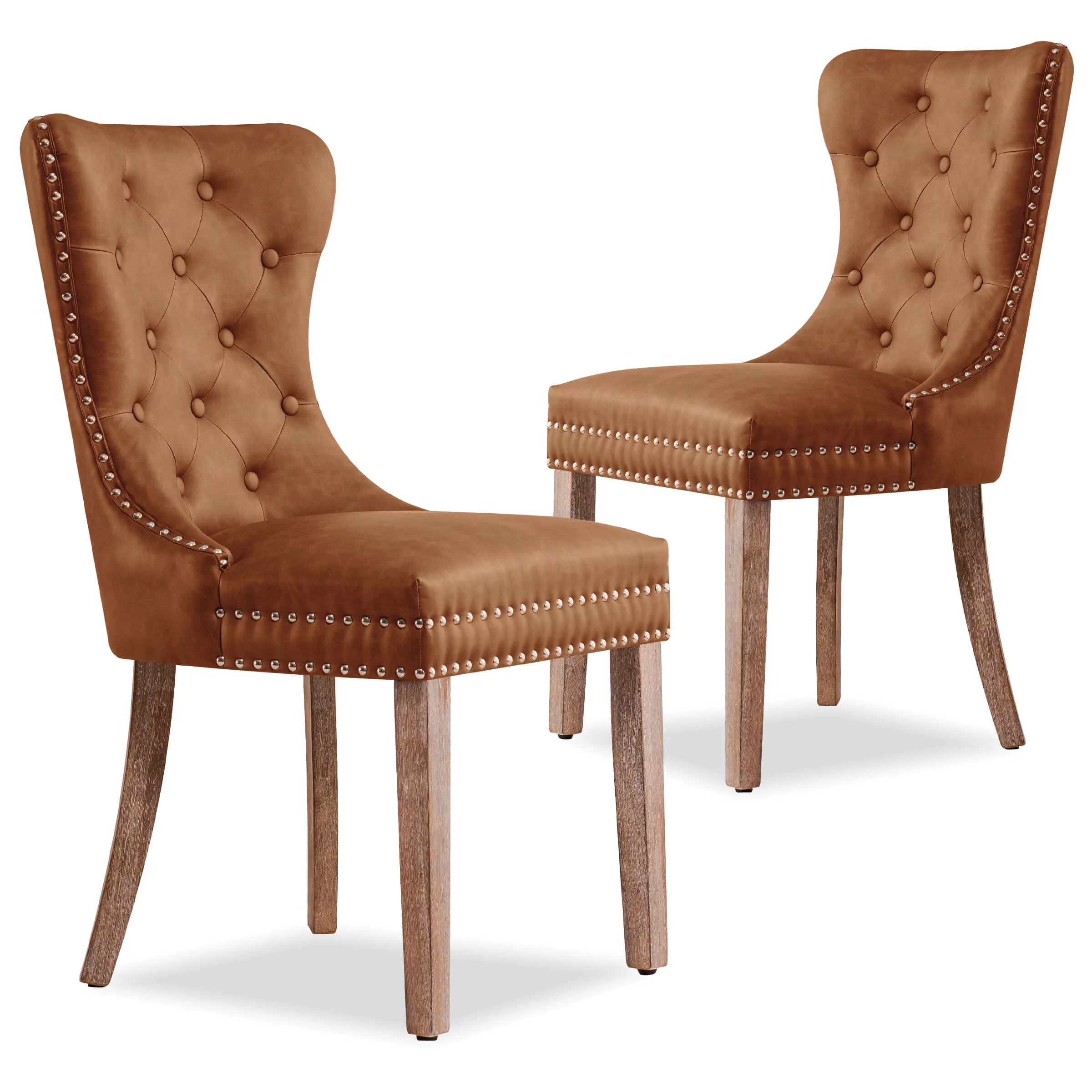 Subrtex Dining Chairs PU Leather Chairs with Wood Legs for Kitchen Dining Room Set of 2, Brown