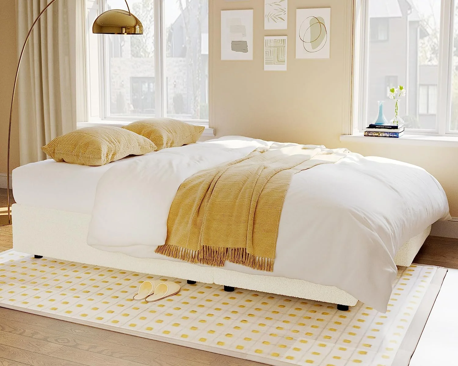 Papajet Sleeper Sofa, 2 in 1 Pull Out Sofa Bed with Storage Chaise for Living Room, White Sherpa