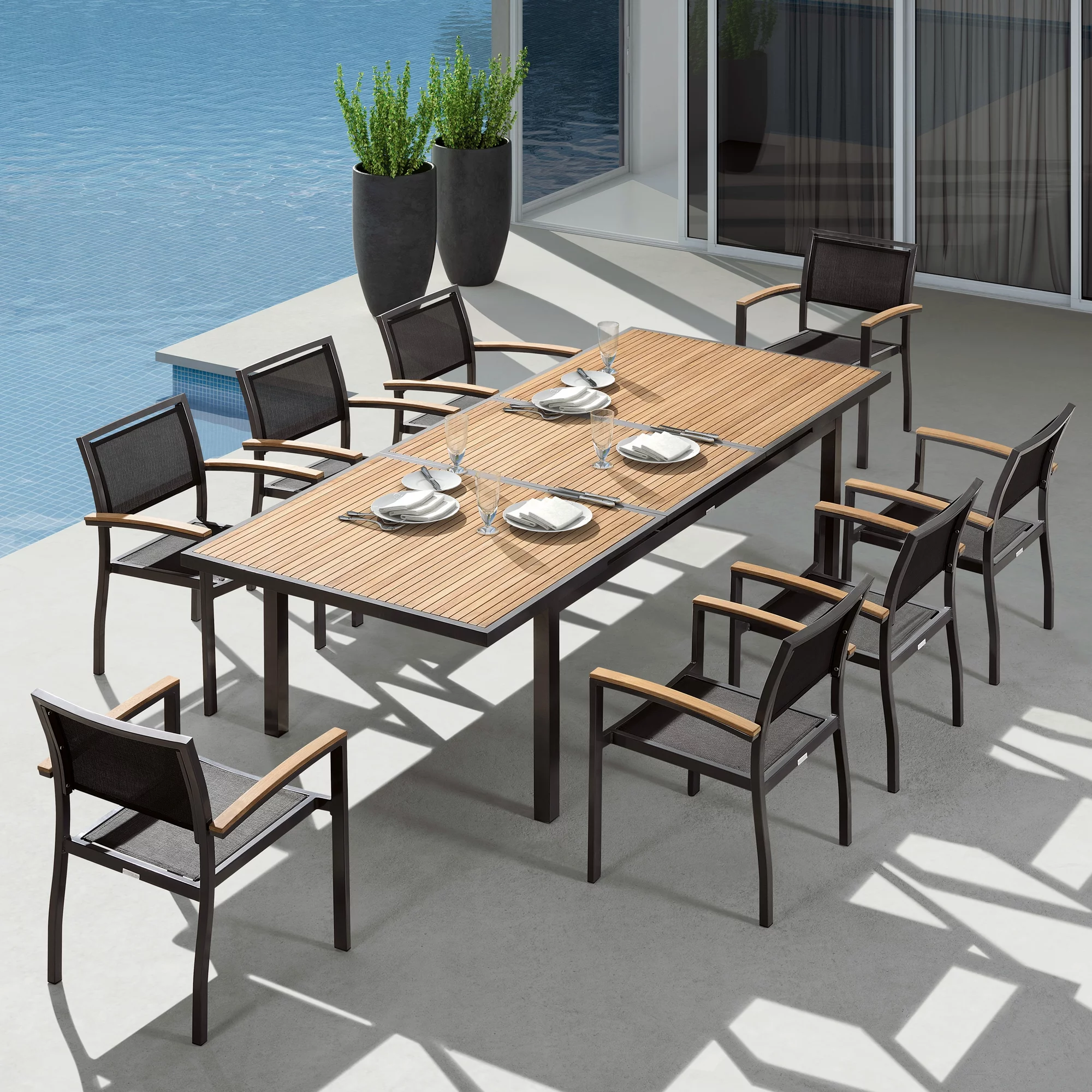 HIGOLD Heck Extendable Teak Outdoor Dining Set for 8/12 Person, Aluminum, by  FSC Teak - 8 Seaters