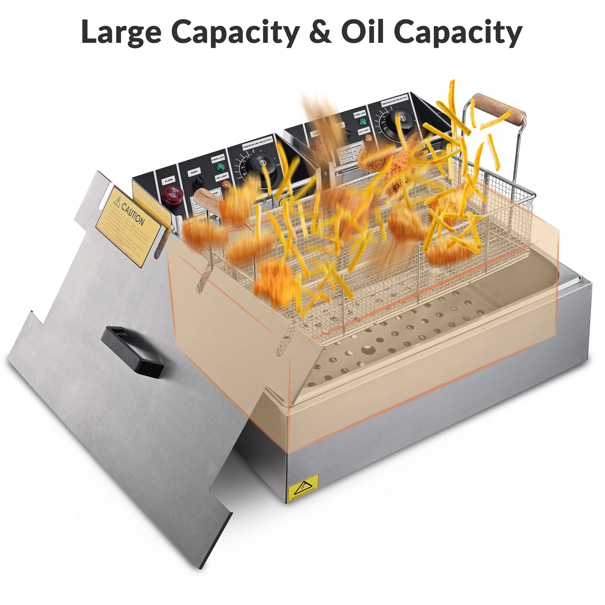 Wechef 5000W 20L Electric Deep Fryer Stainless Steel Single Large Tank Basket Lid Countertop Commercial Restaurant