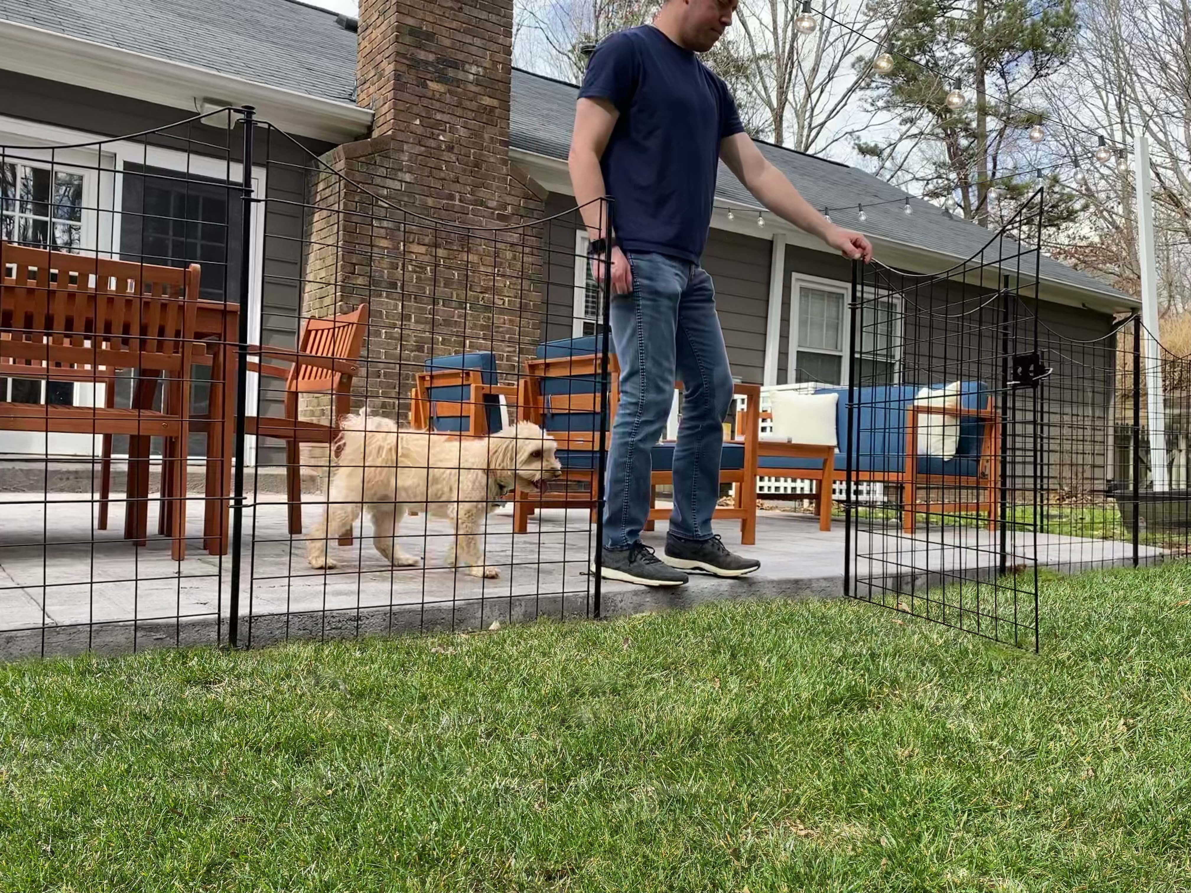 Zippity Outdoor Products 38in Semi-Permanent Black Metal Garden Gate with 4 Fence Panels