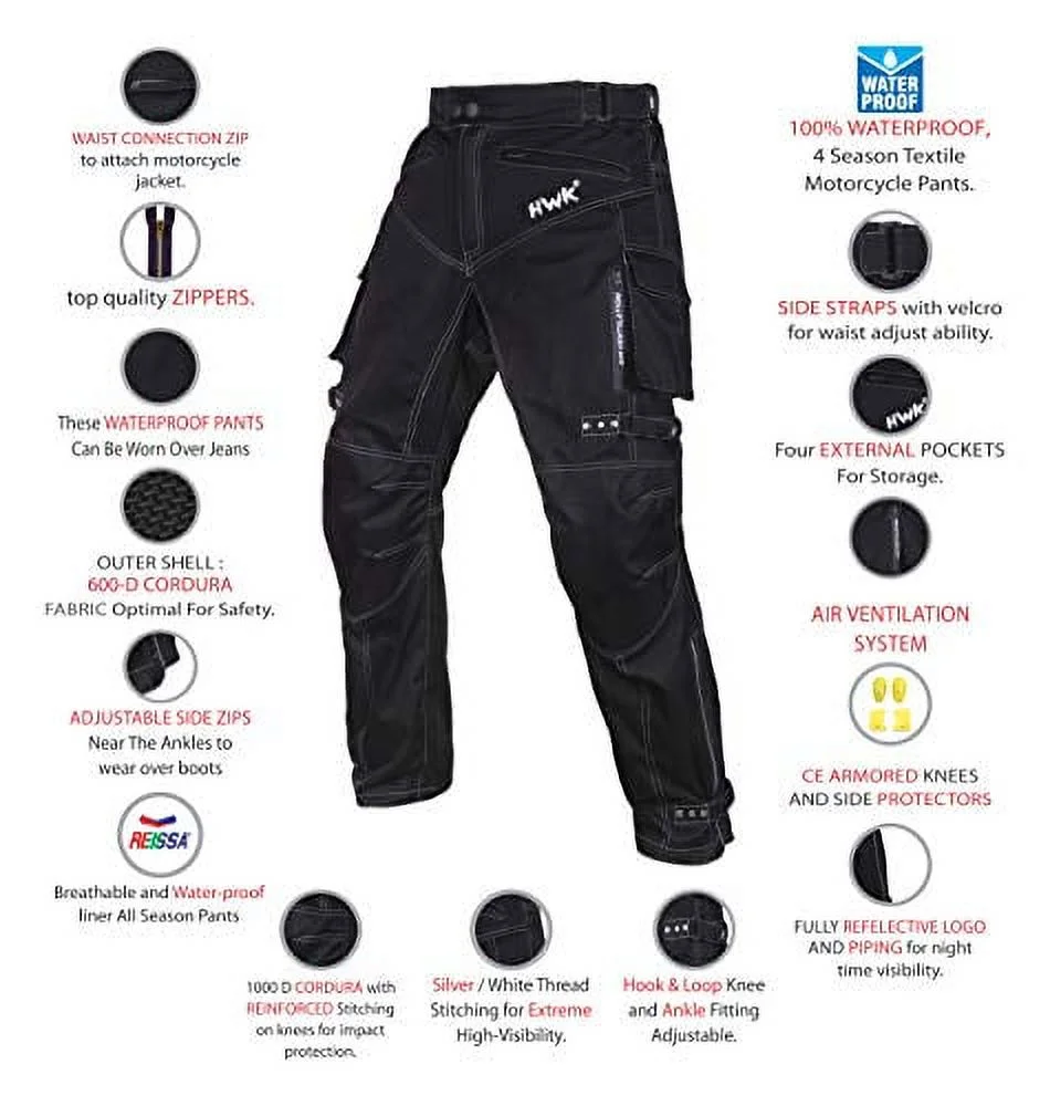 Motorcycle Pants for Men Dualsport Motocross Motorbike Pant Riding Overpants Enduro Adventure Touring Waterproof CE Armored All-Weather (Waist34''-36'' Inseam32'') Black