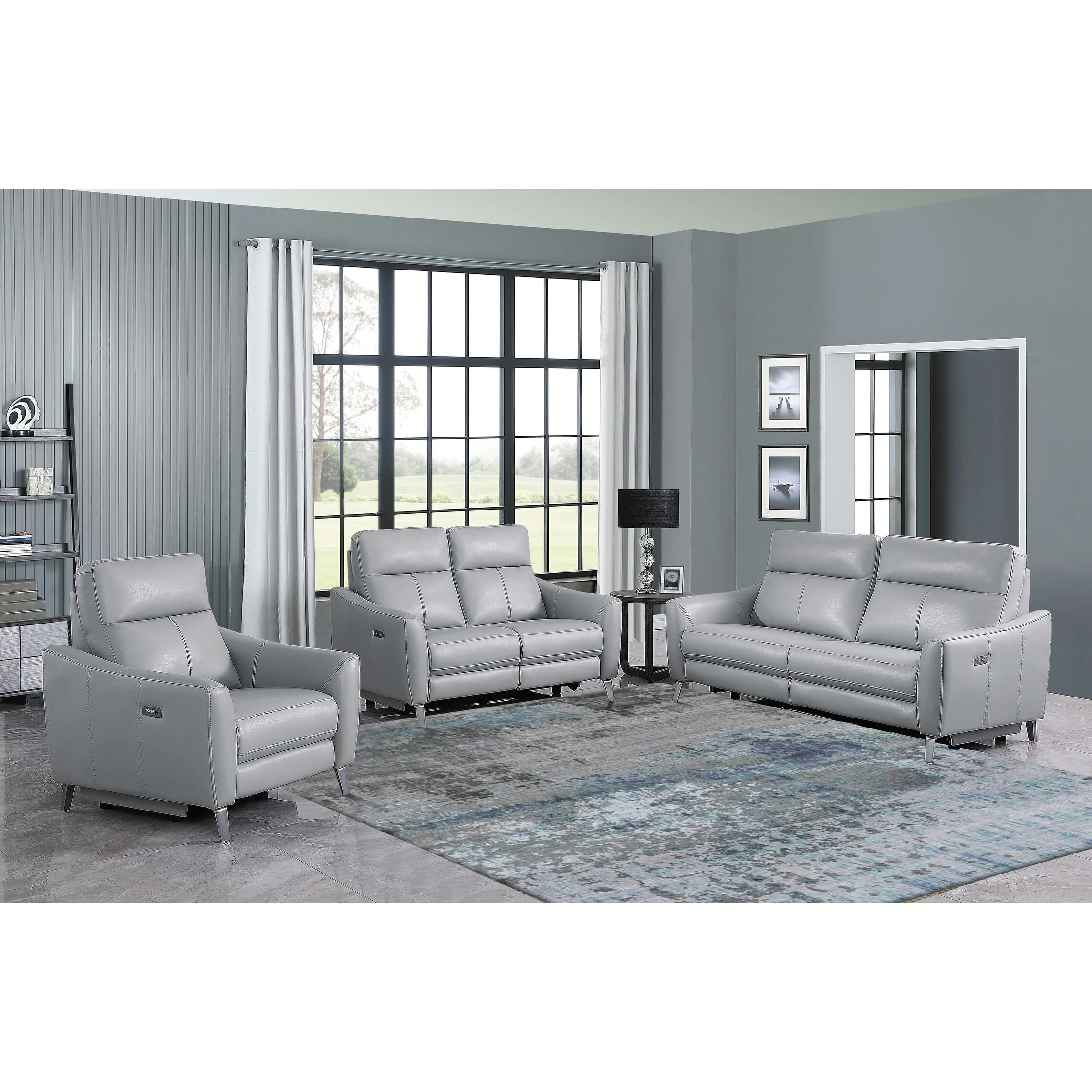 Boyd 3-piece Power Reclining Living Room Set Blue/Silver