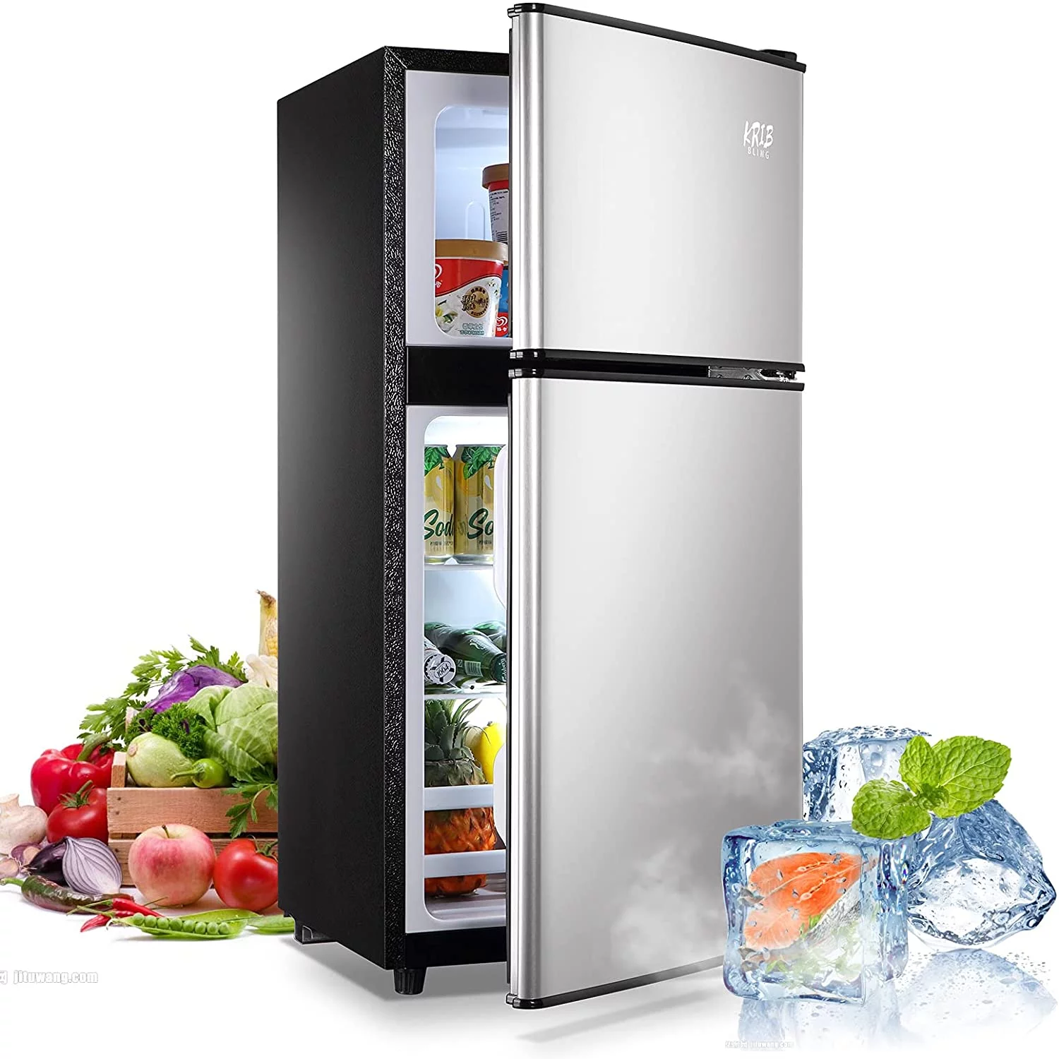 3.5cu.ft Compact Refrigerator Mini Fridge with Freezer, Krib Bling Small Refrigerator with 2 Door