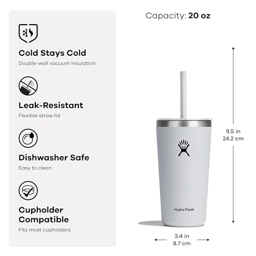 Hydro Flask Travel Tumbler Stainless Steel Insulated Cup with Lid and Straw for Cold Water and Drinks for Sports, School, Work, Car, Travel and Weekends