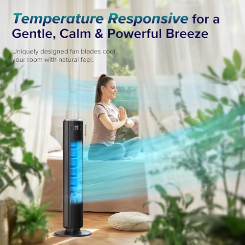 LEVOIT Tower Fan for Bedroom, 25 ft/s Standing Fans that Blow Cold Air for Home, Floor Fan 90° Oscillation for Indoors, 28dB Quiet with Sensor, 12H Timer, Remote, 5 Speeds, 4 Modes, 36 Inch, White