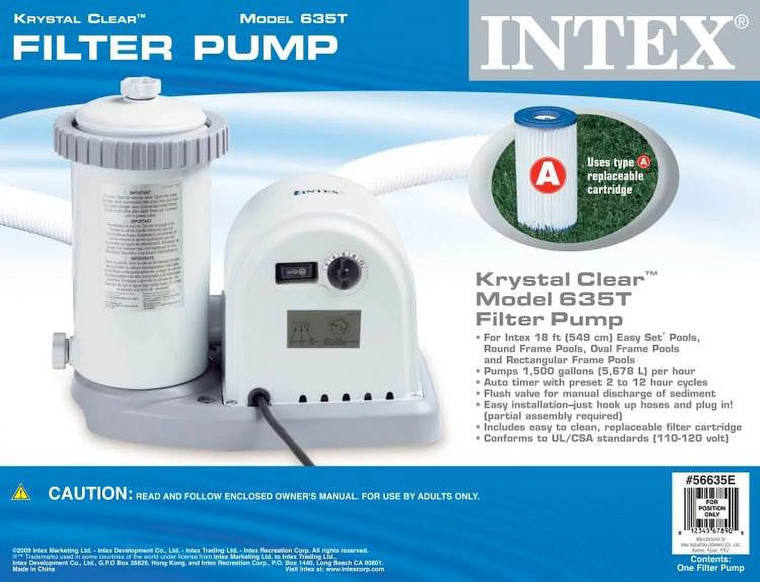 INTEX 1500 GPH Easy Set Swimming Pool Filter Pump with Timer | 56635E