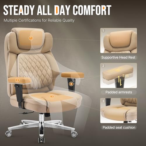 750lbs Big and Tall Office Chair,Heavy Duty Office Chairs,Executive Computer Desk Chair Work Chairs, Thick Padded Strong Metal Base Quiet Wheels, Ergonomic Design for Back Pain