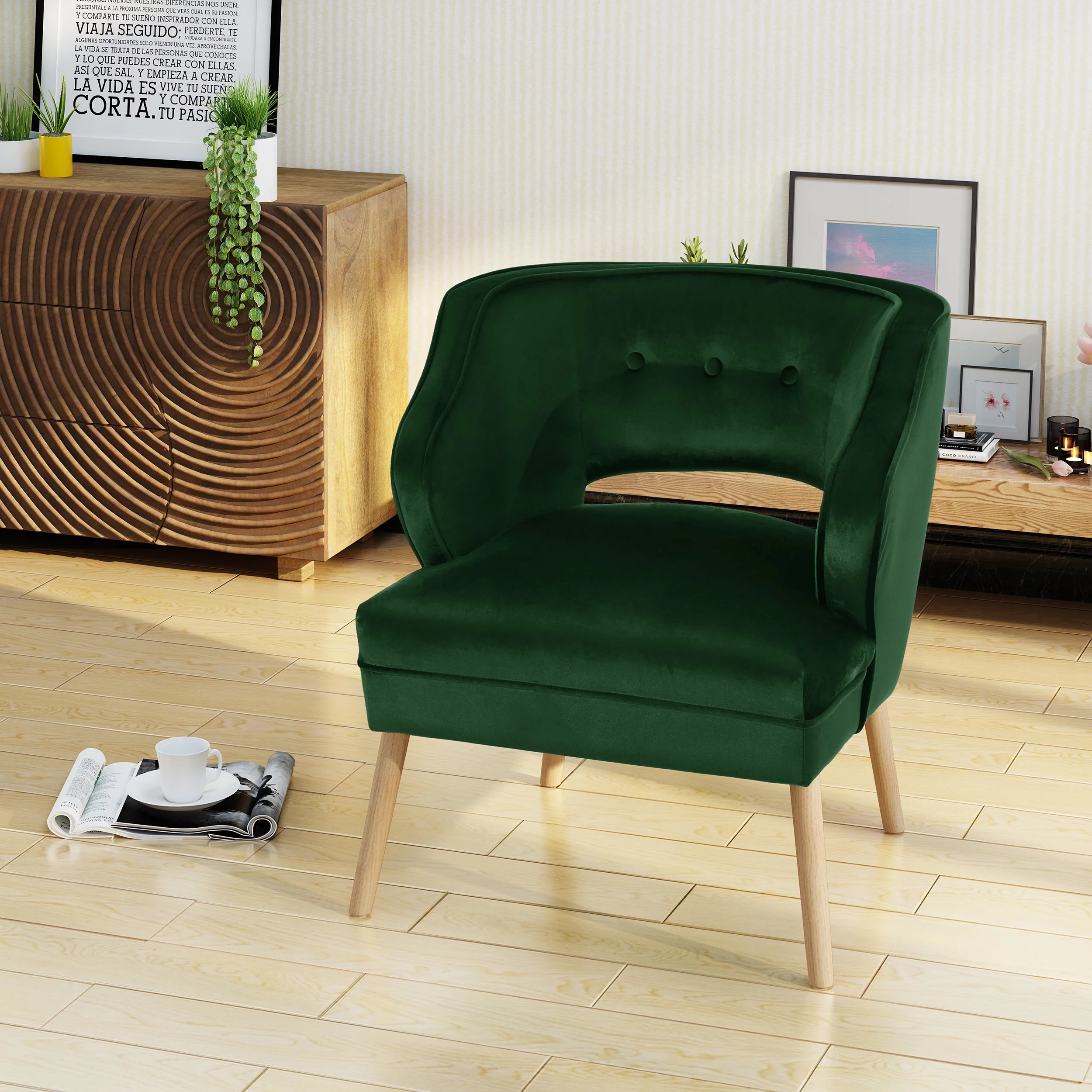 Noble House Marnie Mid Century Velvet Club Chair, Emerald