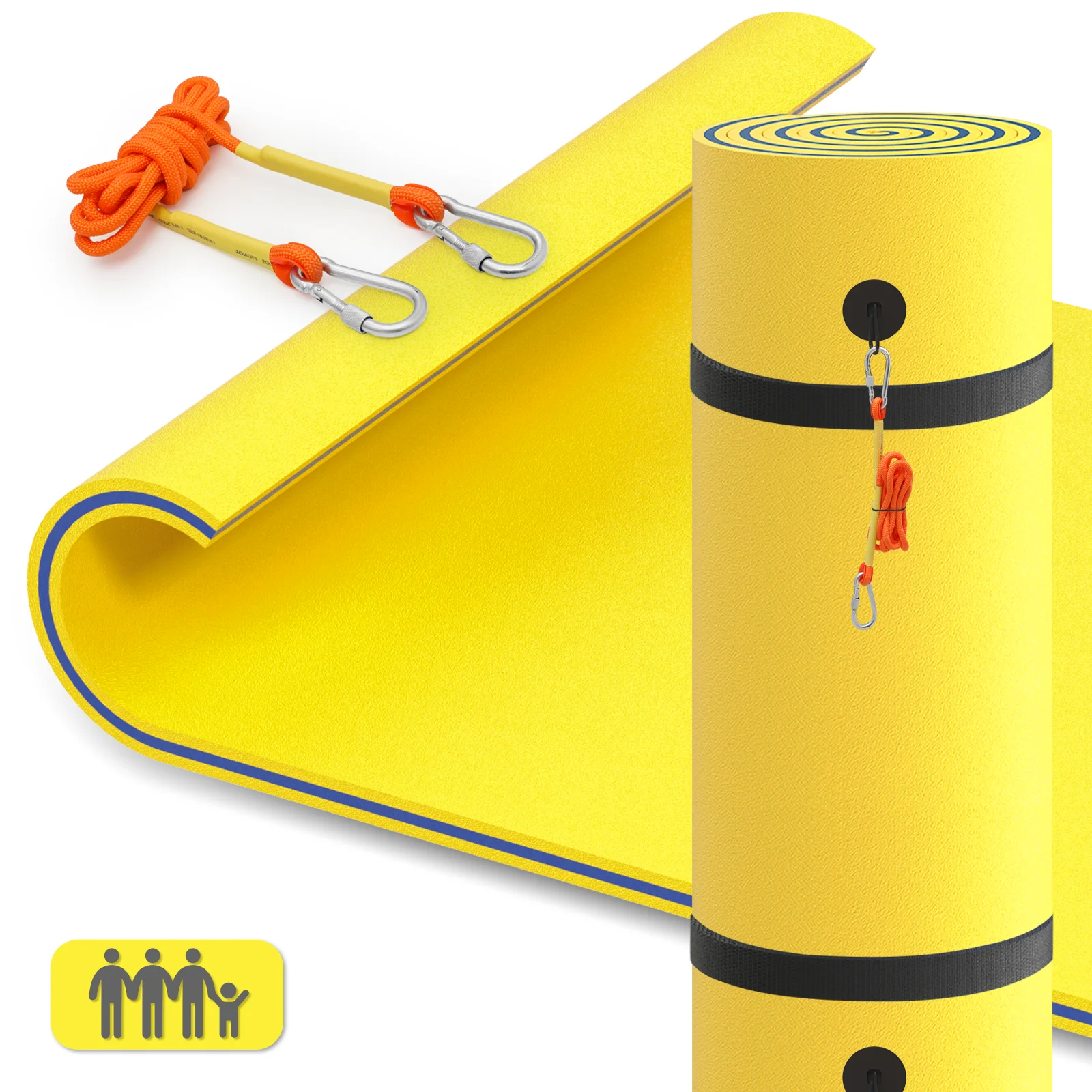 MADOG 8' x 6' Water Floating Mat, 3-Layer Tear-Resistant XPE Foam Water Floating Pad Lily Pad for Pool Lake River Ocean Outdoor Water Activities, Yellow