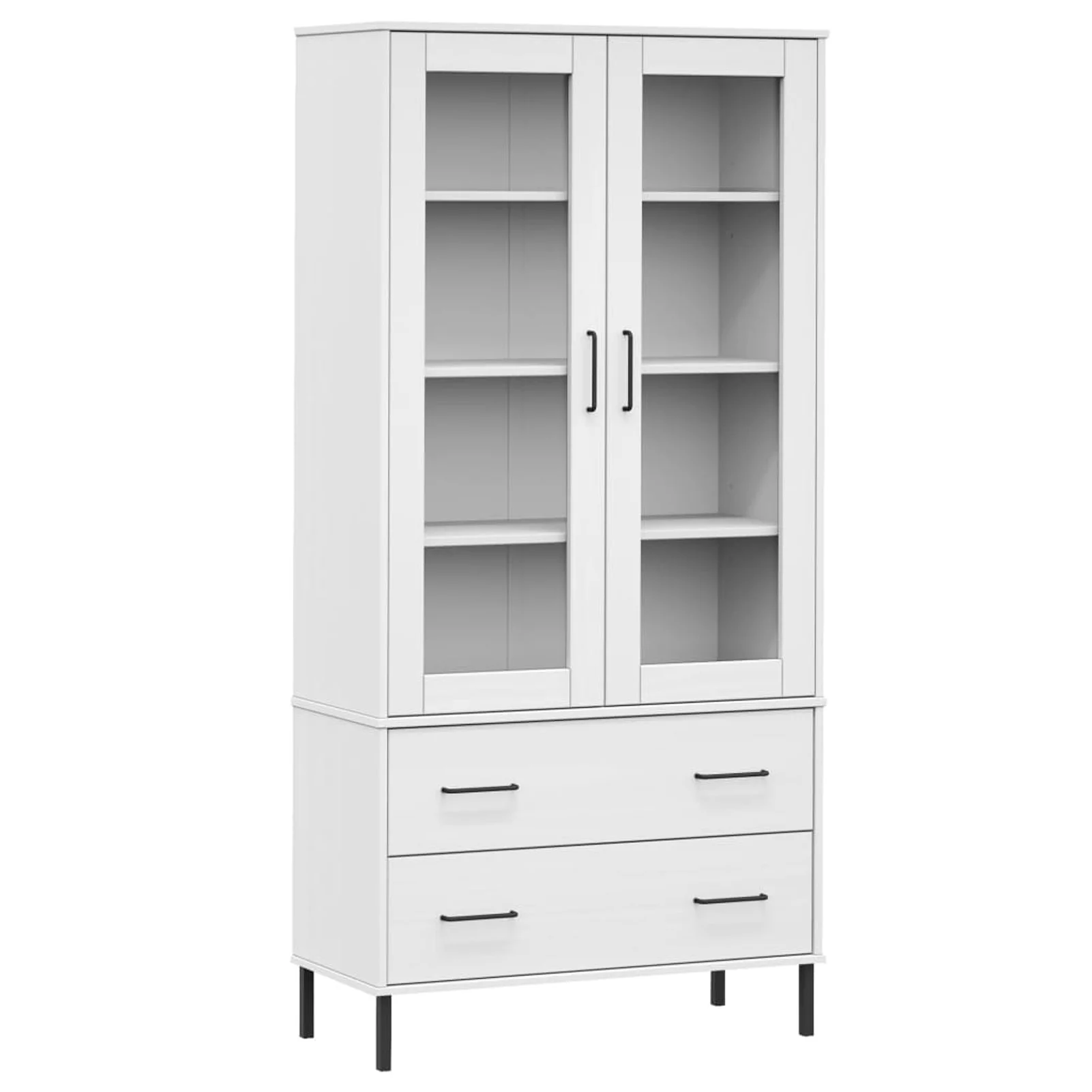 Anself Bookcase with 2 Doors Cabinet and 2 Storage Drawers, Pine Wood Bookshelf Display Rack, Book Shelf for Living Room Bedroom Home Furniture 33.5 x 13.8 x 67.9 Inches (W x D x H)