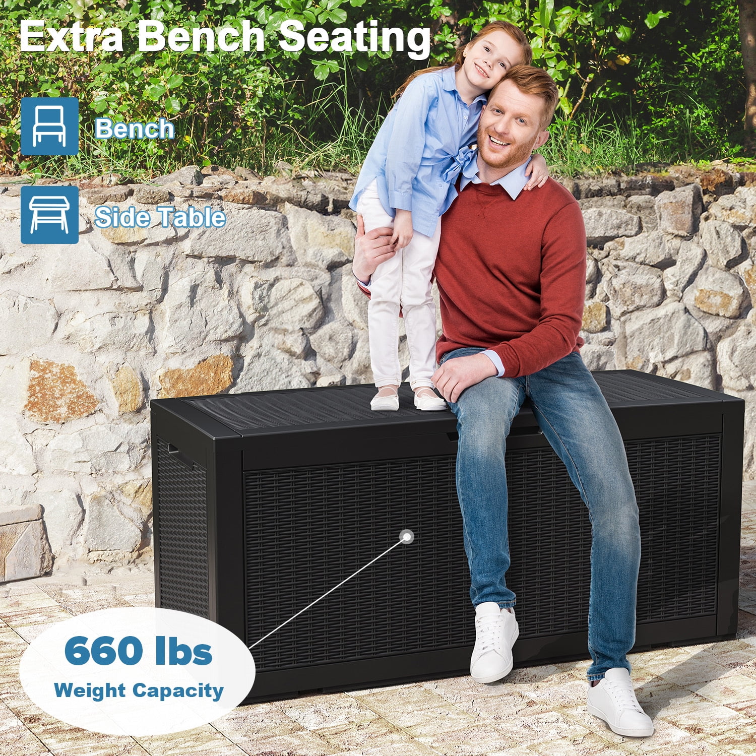 Deck Box 100 Gallon Rattan and resin Outdoor Storage Box Container for Patio, Pool,and Garden-Waterproof and UV Resistant