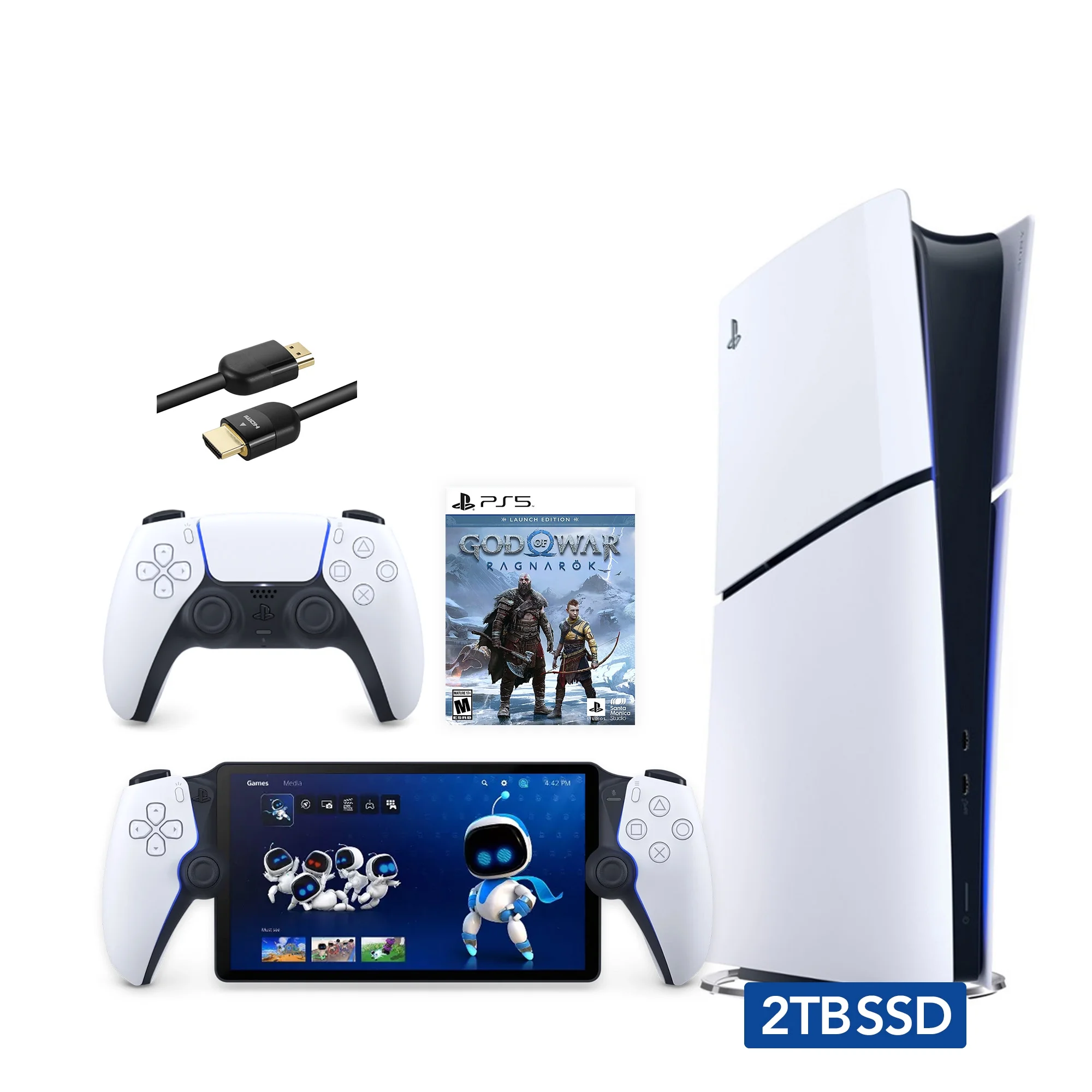 2023 New PlayStation 5 Slim Upgraded 2TB Digital Edition God of War Ragnarok Bundle with Portal Remote Player and Mytrix 8K HDMI Ultra High Speed Cable - White, Slim PS5 2TB PCIe SSD Gaming Console