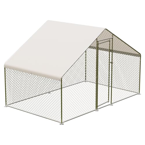 Large Metal Chicken Coop - Walk-in Poultry Cage with Waterproof & Anti-Ultraviolet Cover, Ideal for Ducks, Geese, and Rabbits, Outdoor Walk-in Chicken Run, 9.8X6.5X6.5FT.
