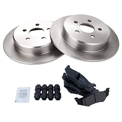 TRQ Rear Brake Pad & Rotor Kit Brake Pads Brake Rotor Ceramic Compatible with 2005-2014 Ford Mustang