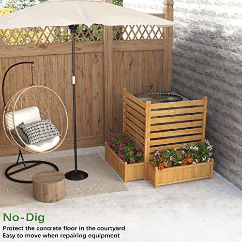 GDLF Air Conditioner Fence Outdoor Wood Privacy Screen with Planter Box for Trash Can Pool Equipment No-Dig Kit