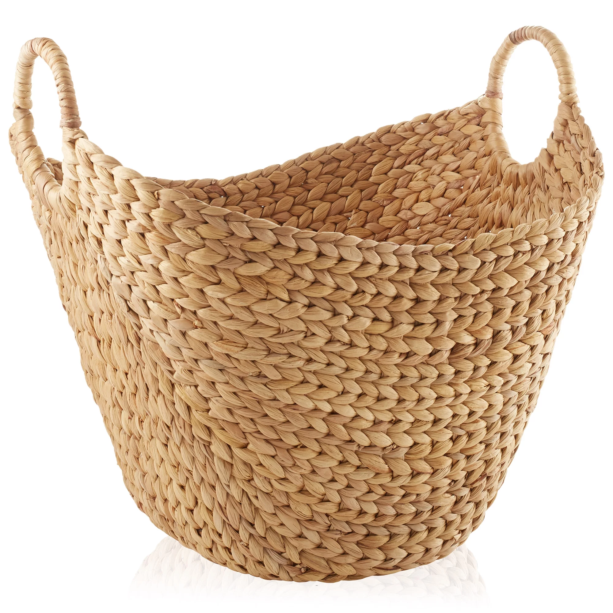 Casafield Large Laundry Boat Basket with Handles, Woven Water Hyacinth Storage Tote for Blankets, Bathroom, Bedroom, Living Room