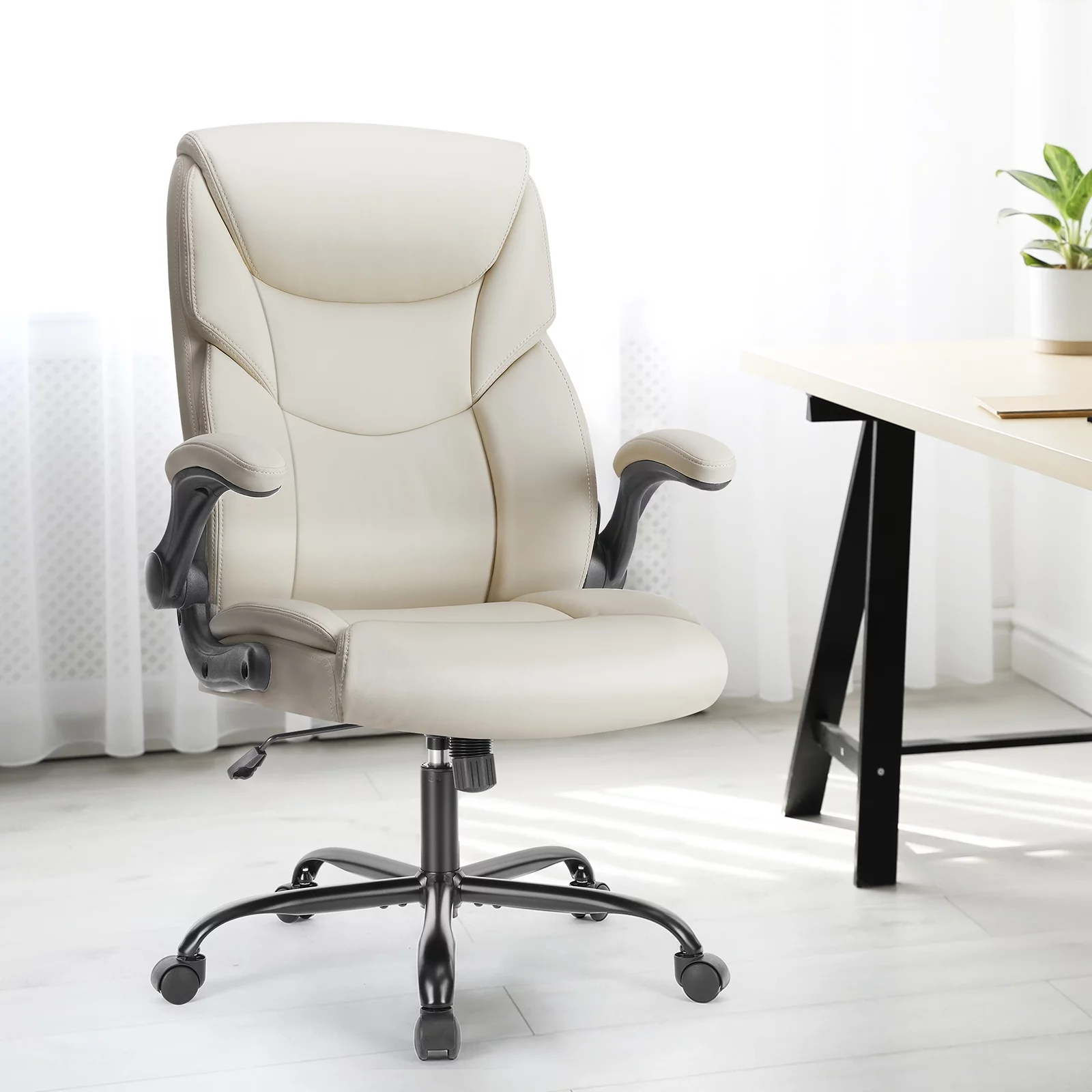 Home Office Desk Chairs Ergonomic Executive Chair 360 Degree Swivel with Thick Cushion and Lumbar Back Support, White