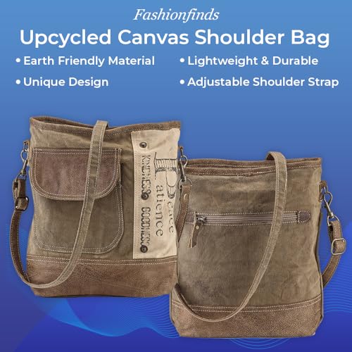 Upcycled Canvas Shoulder Bag, Earth Friendly Tote, Inspirational Words, No Two Alike, Adjustable Strap, Fully Lined, Zip Closure,12” x 12 ?”