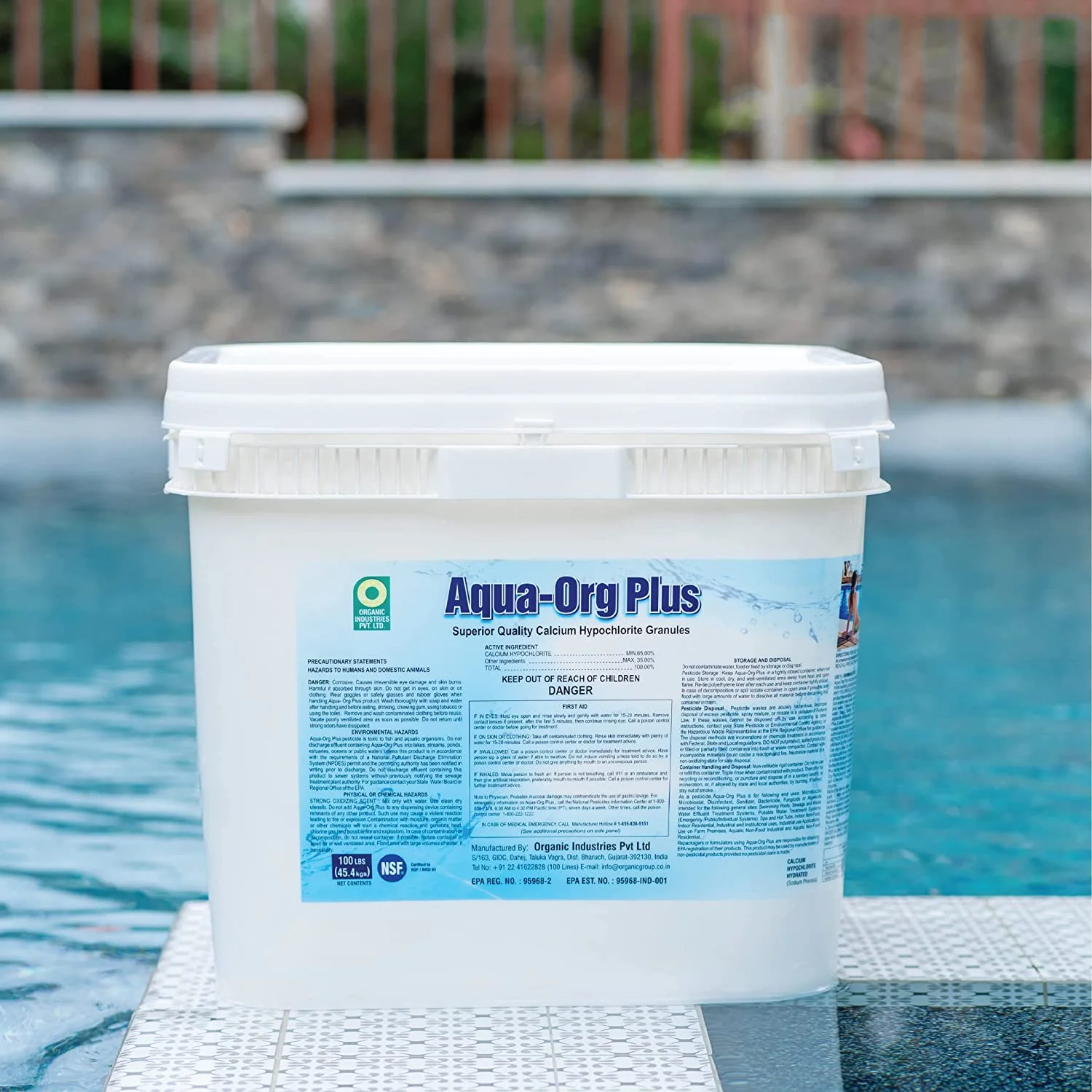 Aqua-Org Plus - Granular Calcium Hypochlorite 65% Pool Shock for Swimming Pools, Spas and Hot Tubs (55 Pound) RCHO65EUPPSP055