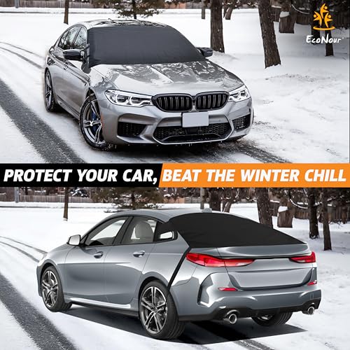EcoNour Windshield Cover for Ice and Snow with Side Mirror Covers (2-Pack) | Waterproof Windshield Snow Cover for Winter Protection | Universal Fit for Cars, SUVs, Trucks