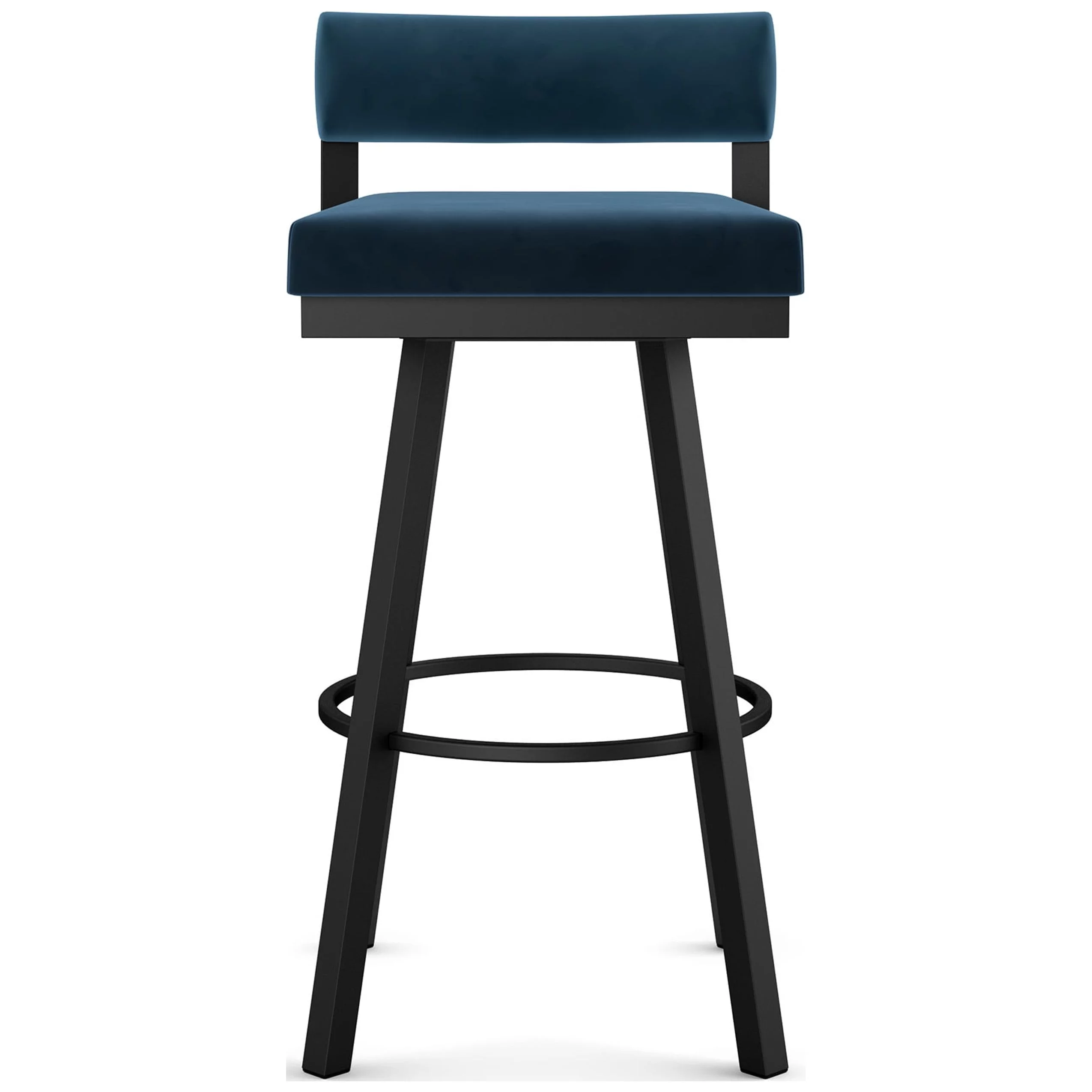 Amisco Travis 26 In. Swivel Counter Stool - Dark Blue Velvet / Black Metal
