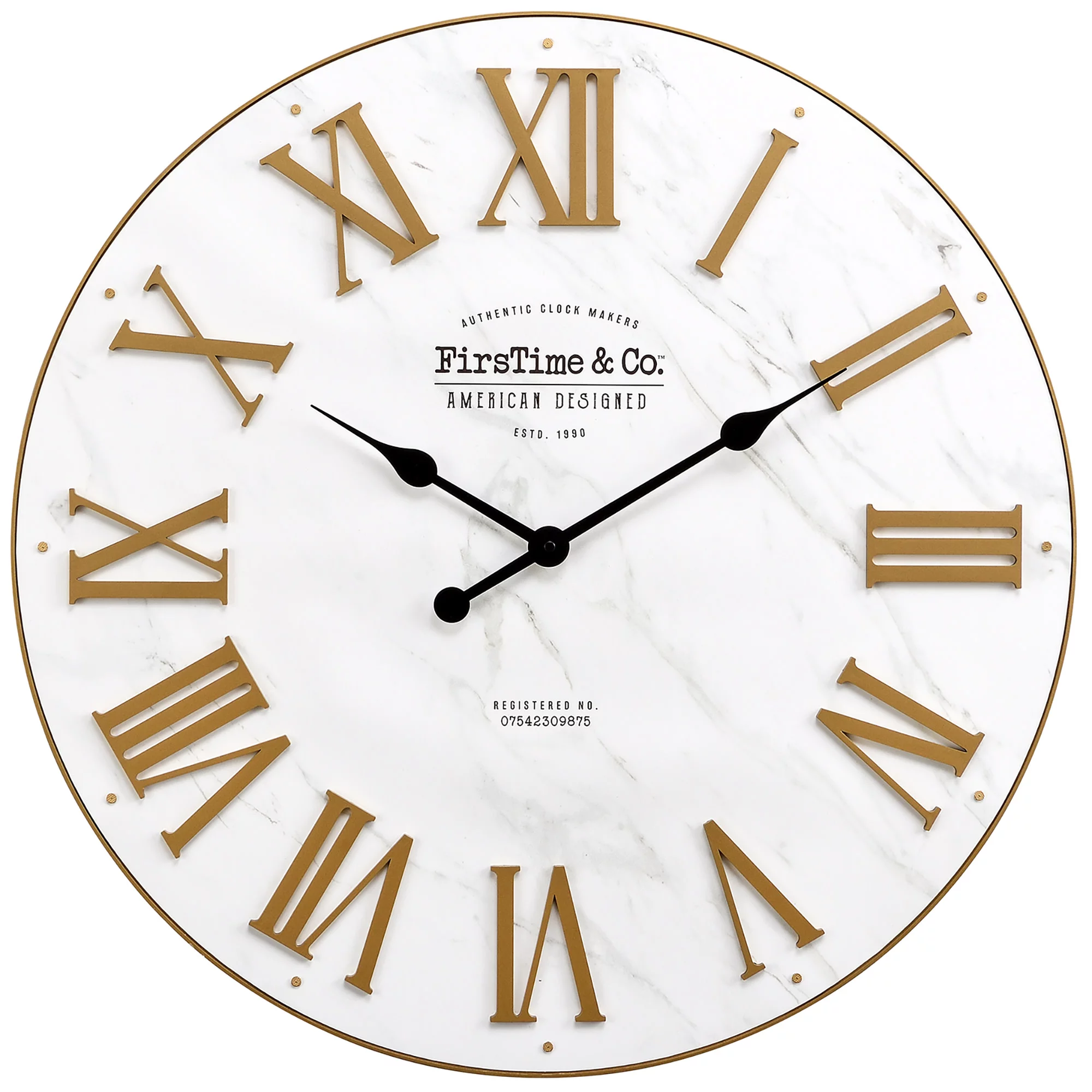 FirsTime & Co. Gold and White Emmett Shiplap Wall Clock, Glam, Analog, 27 x 2 x 27 in