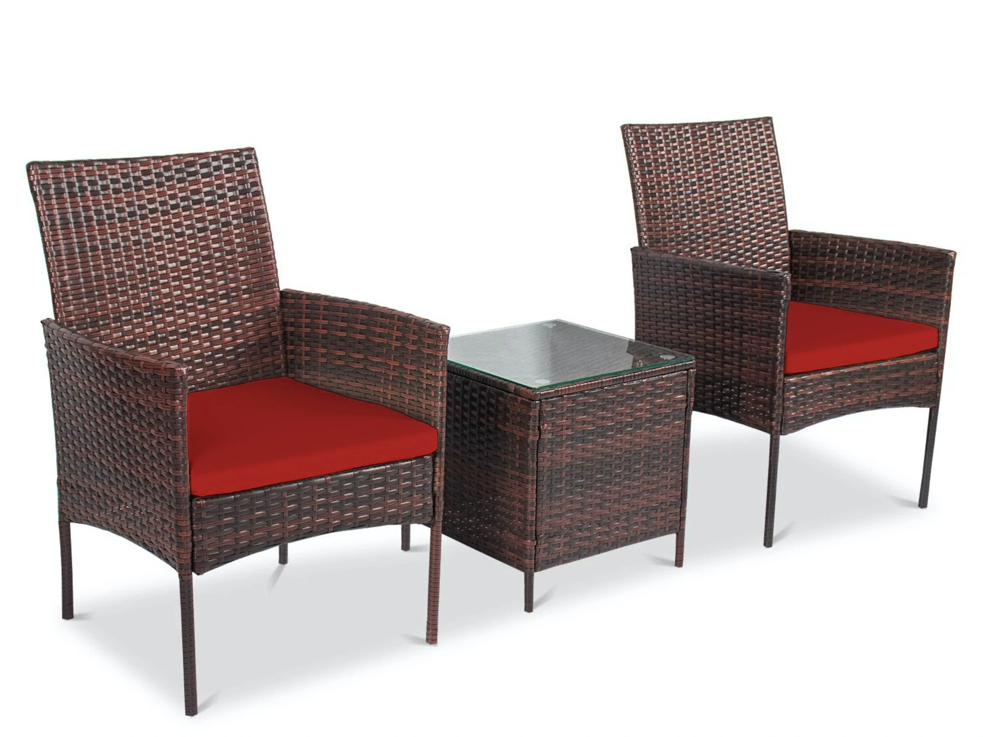 Sam 3 Piece Rattan Made Outdoor Furniture Set – 2 Relaxing Chairs With a Beautiful Cafe Table - Red