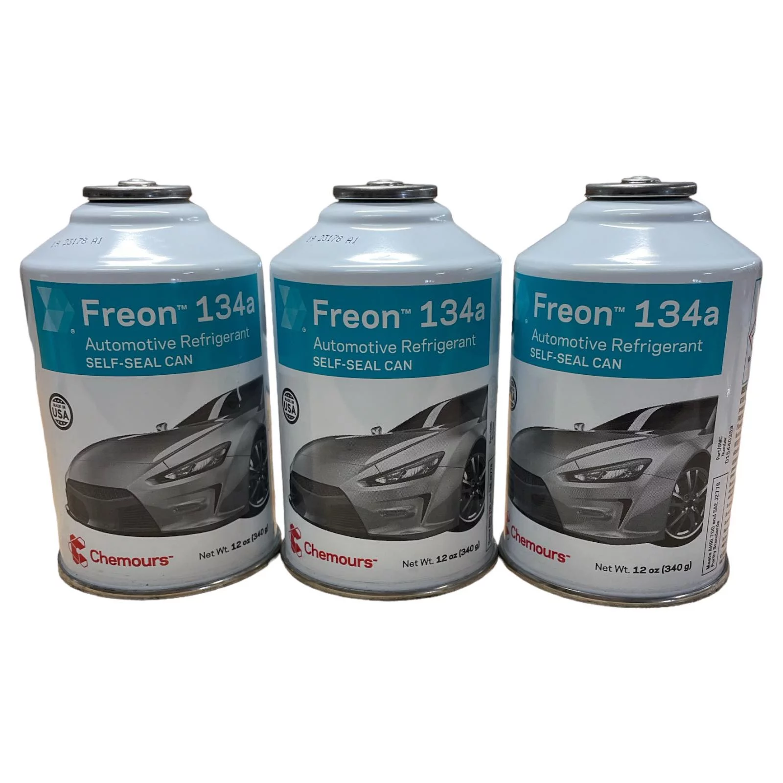 Chemours Freon R134a for MVAC use in a 12-Ounce Self-Sealing Container, Pack of 3