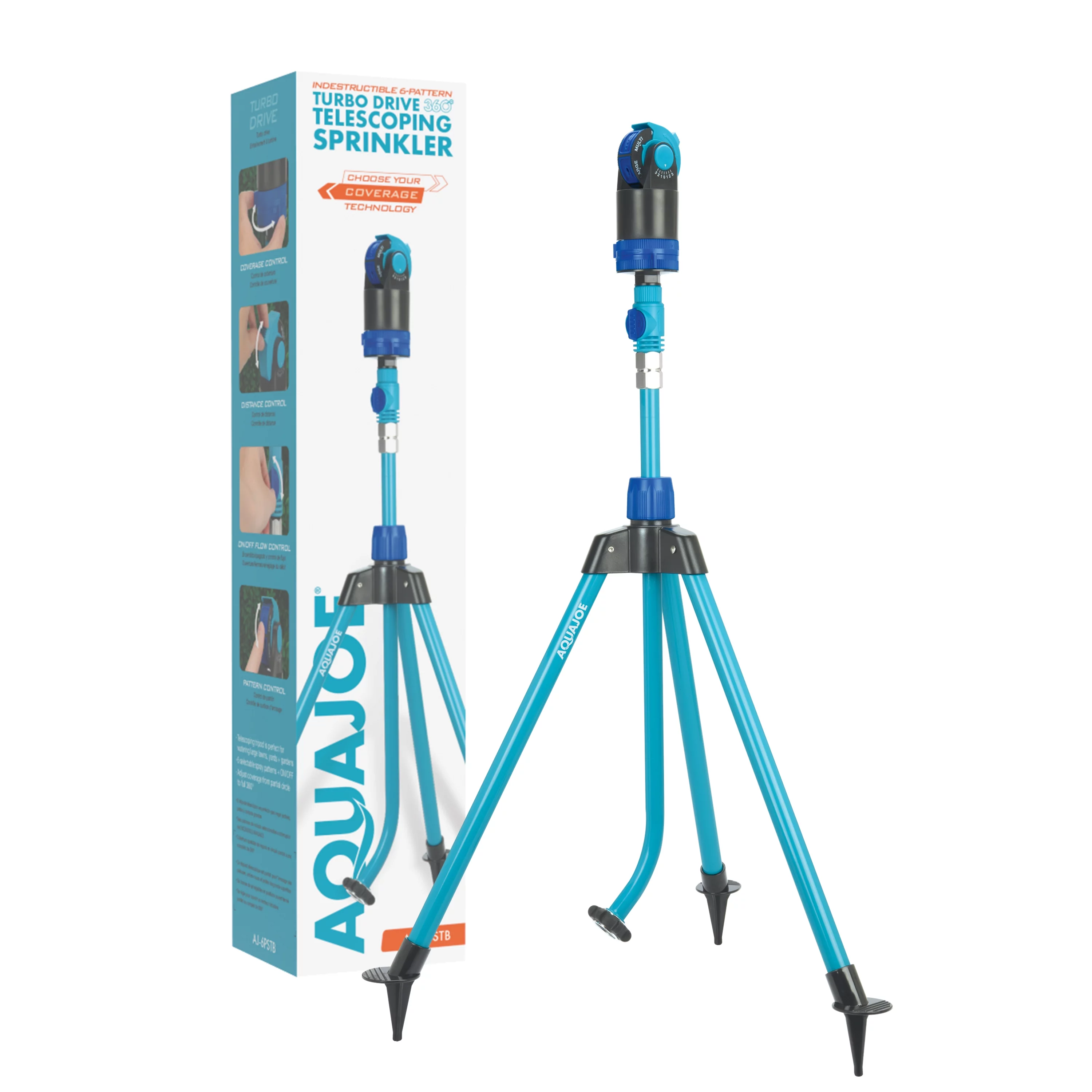 Aqua Joe Indestructible Turbo Drive 360º Telescoping Tripod Lawn & Garden Sprinkler, 6 Spray Patterns, 4,500 Sq. ft. Max Coverage