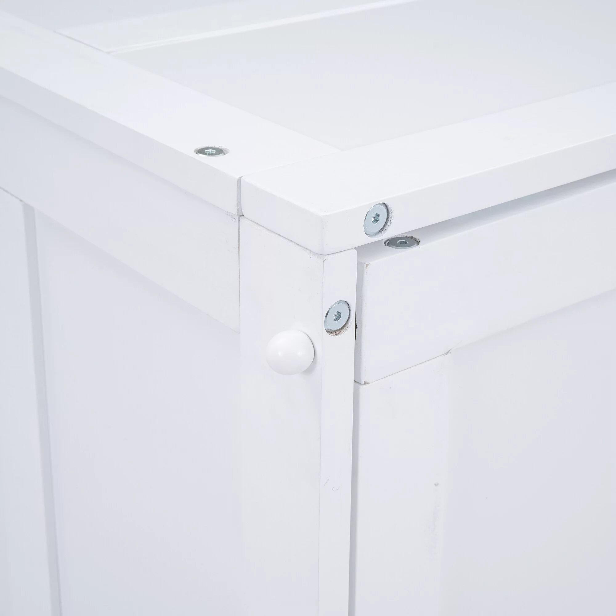 Queen Size Murphy Bed with Rotable Desk & 2 Storage Shelves, Space-Saving Design Solid Pine Wood Floor Bed Frame White - Queen