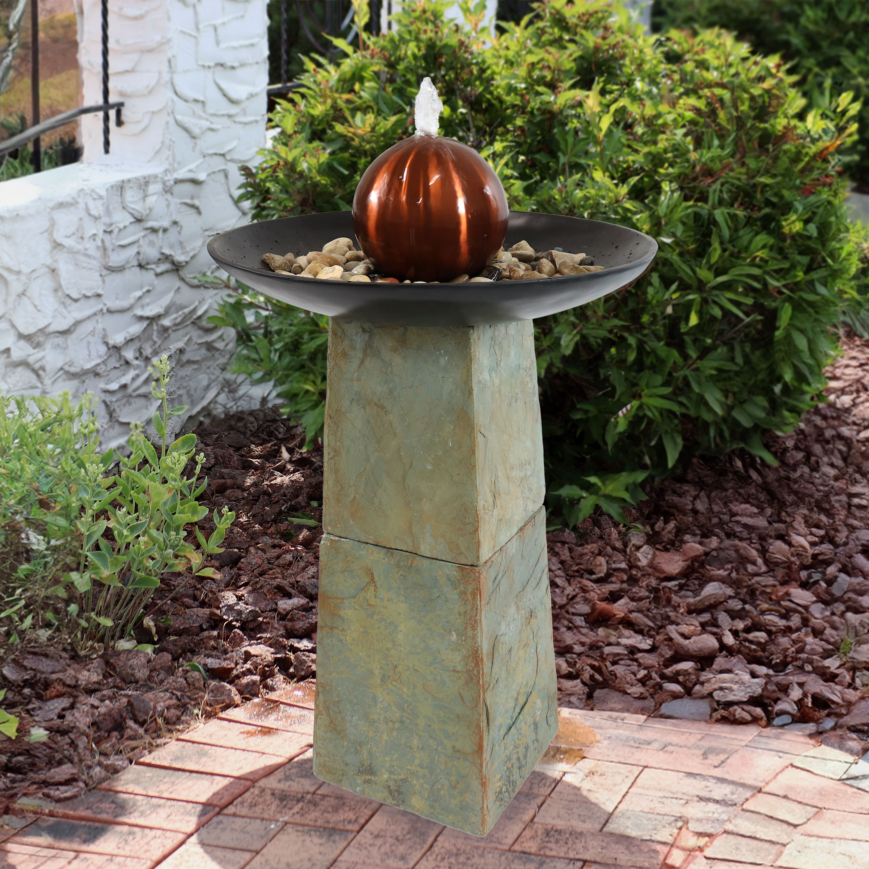 Sunnydaze Decorative Orb Slate Outdoor Water Fountain - 38