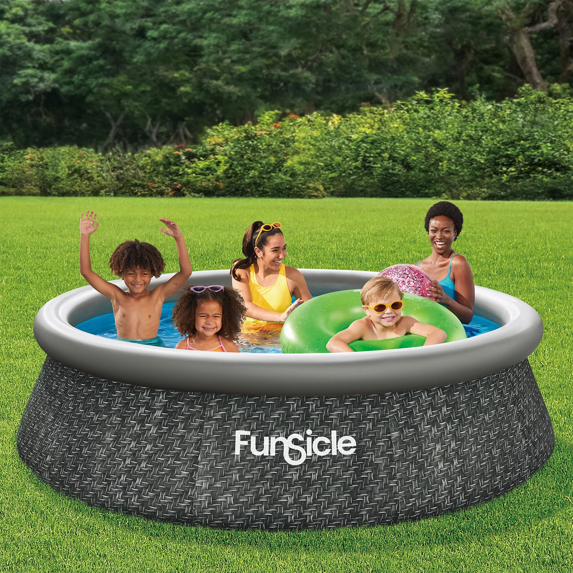 Funsicle 10ft x 30in Round QuickSet Designer Above Ground Pool, Dark Herringbone with Cartridge Filter Pump, Age 6 & up