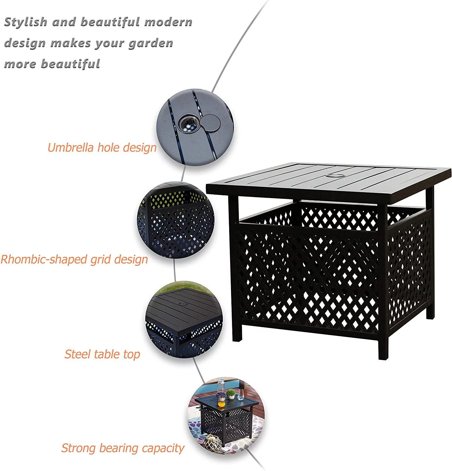 Sophia & William Patio Square E-coated Black Metal Side Table