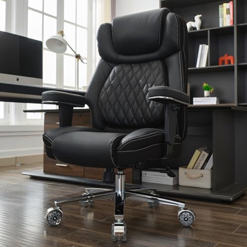 750lbs Big and Tall Office Chair,Heavy Duty Office Chairs,Executive Computer Desk Chair Work Chairs, Thick Padded Strong Metal Base Quiet Wheels, Ergonomic Design for Back Pain