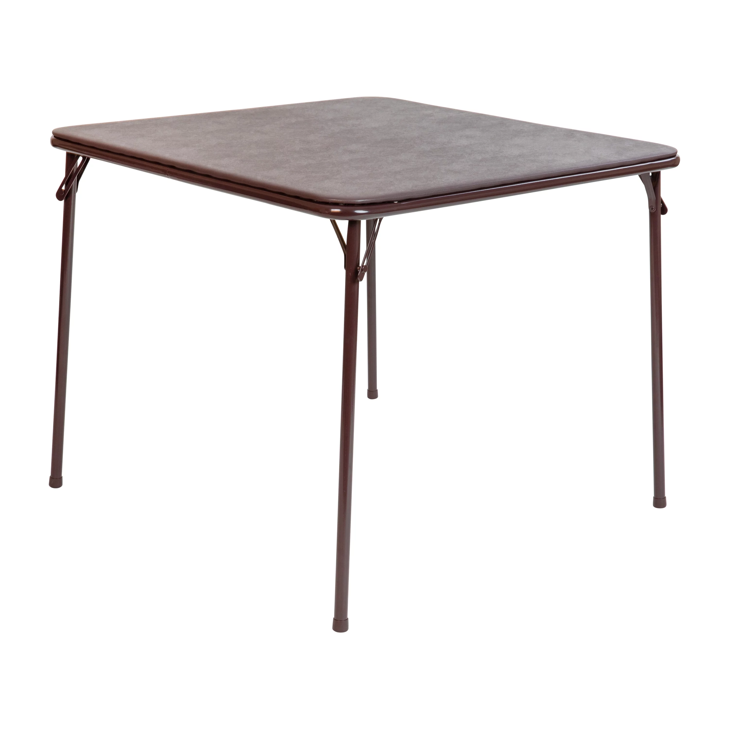 Emma + Oliver Brown Foldable Card Table with Vinyl Table Top - Game Table - Portable Table, 33.5