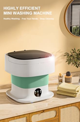 Portable Washing Machine, Mini Washer 15L High Capacity with 3 Modes Deep Cleaning for Underwear, Baby Clothes, or Small Items, Foldable Washing Machine for Apartments, Camping, Travel (Green)