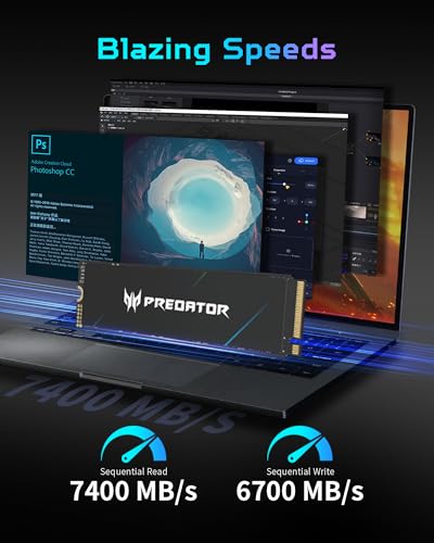 Predator M.2 SSD 2TB GM7000 with DRAM Cache NVMe 1.4 2280 PCIe Gen4×4 Ultra high Speed (Maximum Read: 7400MB/s, max Write: 6700MB/s) 3D NAND TLC Internal SSD Compatible with PS5 Pro - BL.9BWWR.106