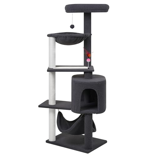 YUNIQUE Cat Tree with Cat Condo and Big Hammock, Grey