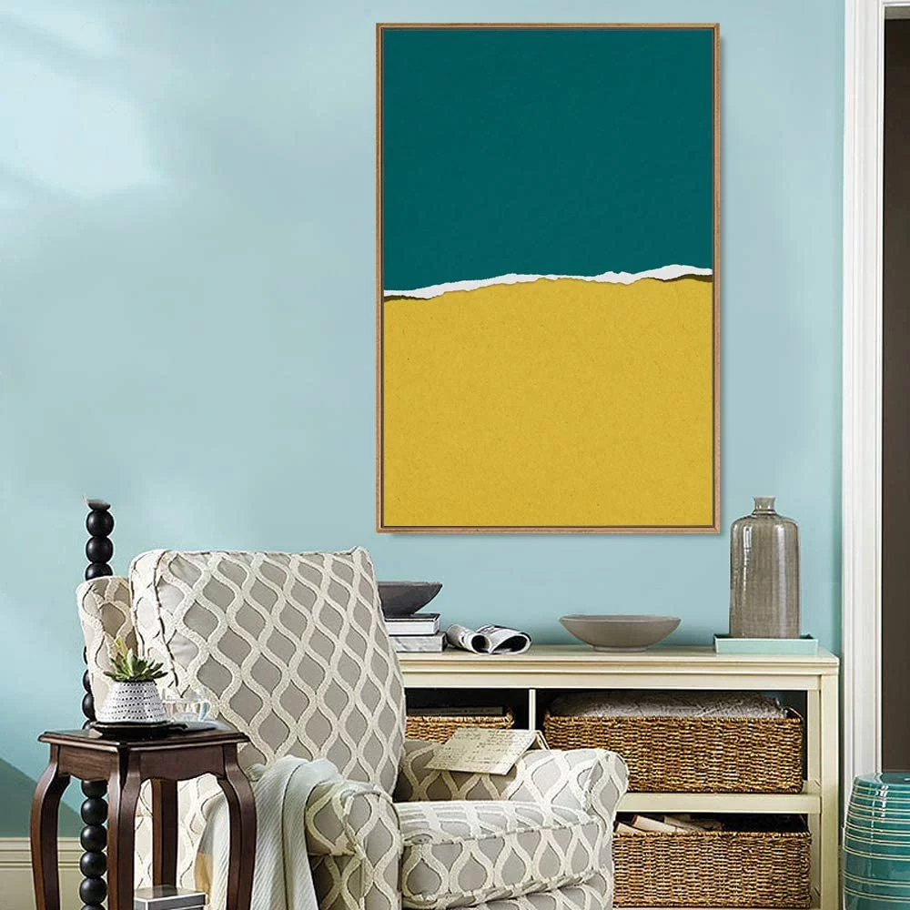 IDEA4WALL Framed Canvas Prints Wall Art Torn Green & Yellow Textured Color Field for Living Room, Bedroom, Office Ready to Hang - 16x24 inches