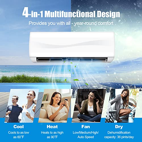 GLACER Mini AC Split-System, Ductless Air Conditioner w/Pre-Charged Condenser, White