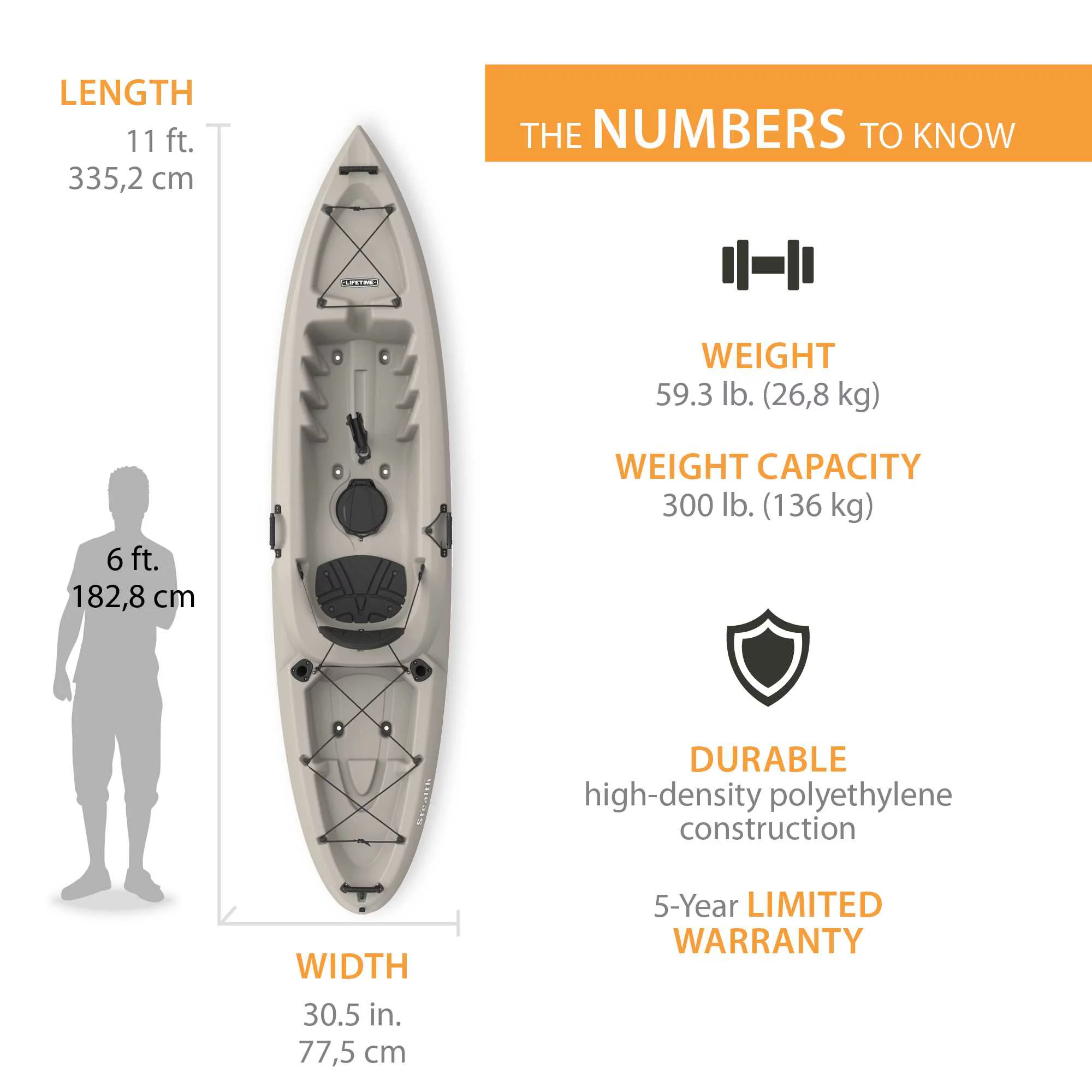 Lifetime Stealth Angler 110 Sit-on-Top Fishing Kayak, Sandstone (90514)